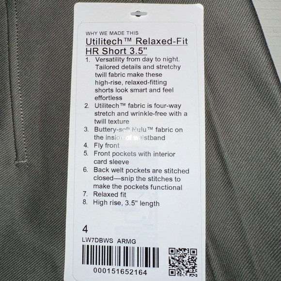Lululemon Utilitech Relaxed-Fit HR Short 3.5” size 4 Color Army Green - Picture 2 of 3